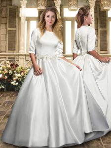 White Half Sleeves Belt Clasp Handle Wedding Dress