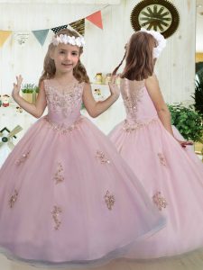 Exquisite Scoop Sleeveless Organza Pageant Gowns For Girls Beading and Appliques Clasp Handle