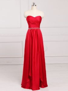 Deluxe Beading and Belt Court Dresses for Sweet 16 Red Zipper Sleeveless Floor Length