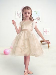 Traditional Knee Length Zipper Flower Girl Dress Champagne for Military Ball and Sweet 16 and Quinceanera with Lace and 