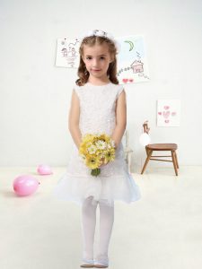 Knee Length Empire Cap Sleeves White Flower Girl Dresses for Less Zipper