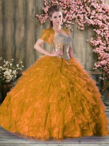 Colorful Gold Sweetheart Lace Up Beading and Ruffles Quinceanera Dresses Sleeveless