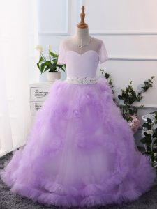 Floor Length Ball Gowns Short Sleeves Lavender Little Girls Pageant Dress Wholesale Clasp Handle