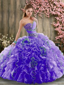 Lavender Sweet 16 Dresses Military Ball and Sweet 16 and Quinceanera with Beading and Ruffles Sweetheart Sleeveless Brus
