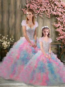 Sweetheart Sleeveless Zipper Quinceanera Gown Multi-color Organza