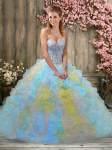 Deluxe Multi-color Sleeveless Beading and Ruffles Floor Length 15th Birthday Dress