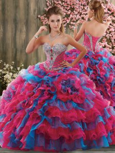 New Arrival Multi-color Sleeveless Brush Train Beading and Ruffles Floor Length Quinceanera Dresses