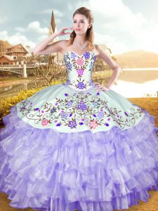 Sweetheart Sleeveless Lace Up Sweet 16 Quinceanera Dress Lavender Organza and Taffeta