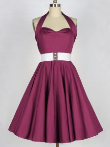 Hot Selling Knee Length Lace Up Damas Dress Burgundy for Prom and Party and Wedding Party with Belt