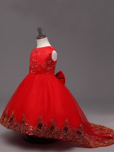 Popular High Low Ball Gowns Sleeveless Red Flower Girl Dress Zipper