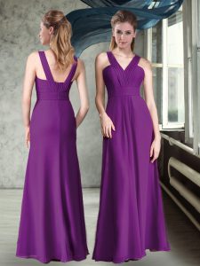 Purple Criss Cross Vestidos de Damas Belt Sleeveless Floor Length