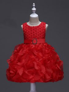Luxurious Organza Sleeveless Knee Length Little Girl Pageant Gowns and Ruffles and Belt