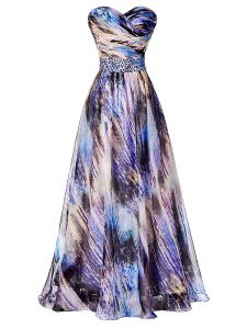 Suitable Multi-color Printed Side Zipper Sweetheart Sleeveless Dress for Prom Beading and Ruching