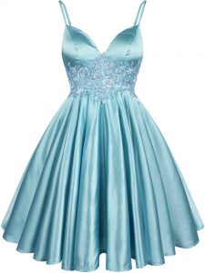 Aqua Blue Sleeveless Lace Knee Length Dama Dress for Quinceanera