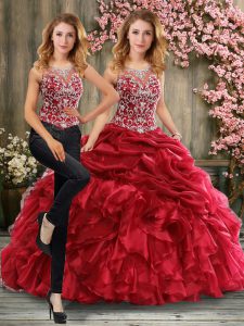 Flirting Wine Red Ball Gowns Sweetheart Sleeveless Taffeta Floor Length Lace Up Beading and Ruffles 15 Quinceanera Dress