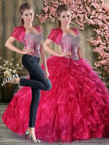 Captivating Hot Pink 15 Quinceanera Dress Military Ball and Sweet 16 and Quinceanera with Beading and Ruffles Sweetheart