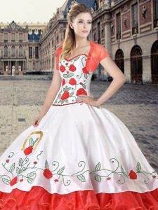 Glittering White And Red Sleeveless Organza and Taffeta Lace Up 15th Birthday Dress for Military Ball and Sweet 16 and Q