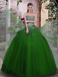Customized Ball Gowns Sweet 16 Dress Green Strapless Tulle Sleeveless Floor Length Lace Up