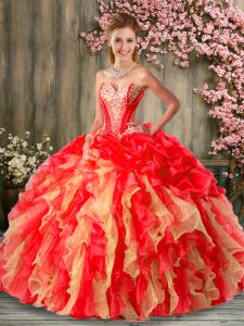 Ideal Sweetheart Sleeveless Vestidos de Quinceanera Floor Length Beading and Ruffles Multi-color Organza and Tulle