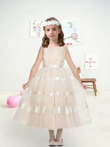 Artistic White Sleeveless Tea Length Ruffled Layers Zipper Toddler Flower Girl Dress