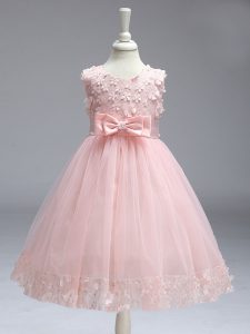 Affordable Scoop Sleeveless Tulle Little Girls Pageant Gowns Lace and Bowknot Zipper