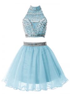 Beautiful Organza Sleeveless Knee Length Quinceanera Court Dresses and Beading