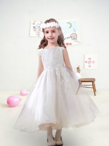 Stunning Cap Sleeves Beading and Lace and Belt Zipper Flower Girl Dress