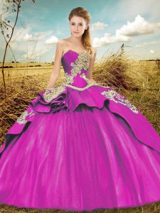 Noble Fuchsia Lace Up Sweetheart Beading and Embroidery Quince Ball Gowns Taffeta and Tulle Sleeveless Court Train