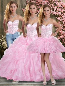 Superior Sleeveless Lace Up Floor Length Beading and Ruffles Quinceanera Dresses