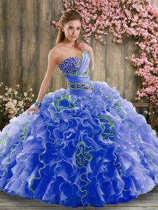 Sleeveless Brush Train Beading and Ruffles Lace Up Quinceanera Gowns