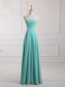 Floor Length Lace Up Quinceanera Court of Honor Dress Aqua Blue for Prom and Party with Ruching