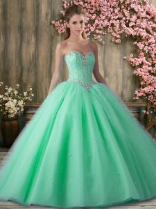 Shining Ball Gowns 15th Birthday Dress Apple Green Sweetheart Tulle Sleeveless Floor Length Lace Up