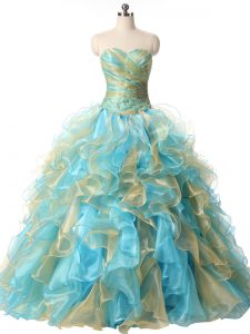 Multi-color Sleeveless Beading and Ruffles Floor Length 15 Quinceanera Dress