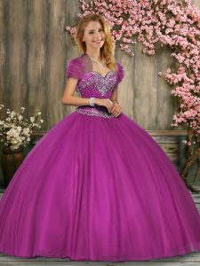 Superior Fuchsia Ball Gowns Taffeta Sweetheart Sleeveless Beading Floor Length Lace Up Quinceanera Gown