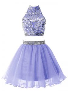 Organza High-neck Sleeveless Zipper Beading Dama Dress in Lavender
