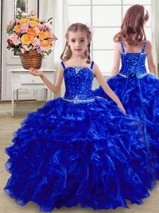 High Quality Sleeveless Beading and Ruffles Lace Up Little Girls Pageant Dress Wholesale