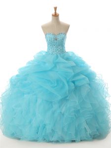 Fancy Sweetheart Sleeveless Organza Quince Ball Gowns Beading and Ruffled Layers Lace Up