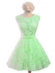 Knee Length Green Wedding Guest Dresses Lace Sleeveless Belt