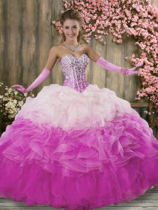 Clearance Organza Sleeveless Floor Length Quinceanera Dresses and Beading and Ruffles