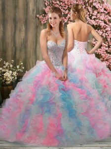 Latest Sleeveless Beading and Ruffles Lace Up Quinceanera Gowns