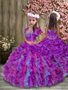 Straps Sleeveless Lace Up Pageant Gowns For Girls Multi-color Organza