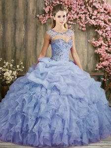 Most Popular Lavender Ball Gowns Beading and Ruffles 15 Quinceanera Dress Lace Up Organza Sleeveless