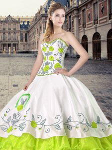 White Organza and Taffeta Lace Up Sweetheart Sleeveless Floor Length Quinceanera Gown Embroidery