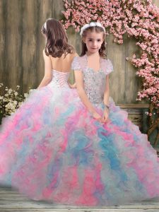 Multi-color Lace Up Sweetheart Beading and Ruffles Little Girls Pageant Gowns Organza Sleeveless