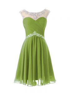 Custom Made Olive Green Scoop Zipper Beading Dress for Prom Cap Sleeves