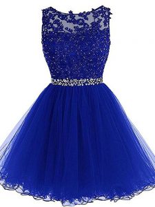 Royal Blue Zipper Scoop Beading and Lace and Appliques and Ruffles Prom Dresses Tulle Sleeveless