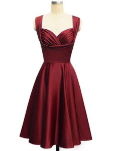 Wine Red Straps Neckline Ruching Wedding Guest Dresses Sleeveless Lace Up