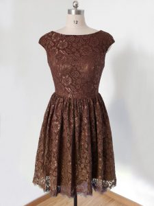 Scoop Cap Sleeves Court Dresses for Sweet 16 Knee Length Lace Brown Lace