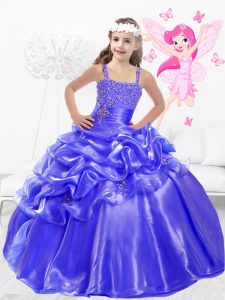 Purple Pageant Gowns For Girls Party and Wedding Party with Beading and Pick Ups Straps Sleeveless Side Zipper