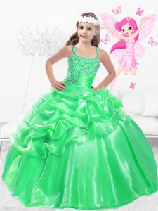 Straps Sleeveless Side Zipper Little Girl Pageant Dress Apple Green Organza